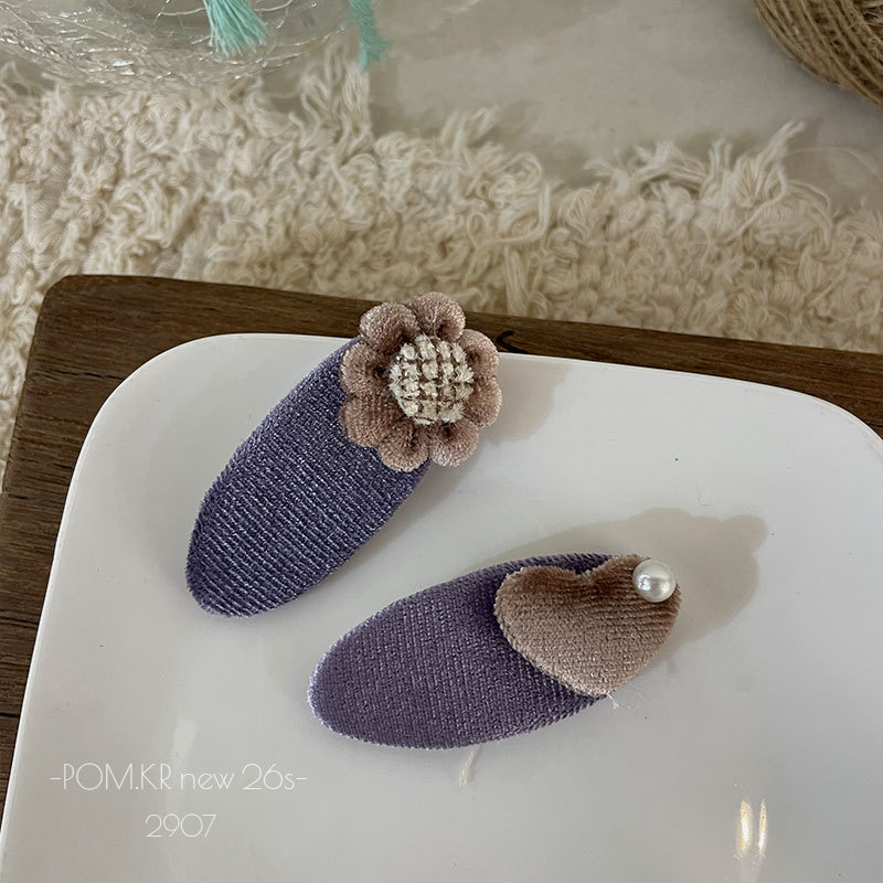 Nuevo estilo coreano otoño invierno flores amor horquilla oval hecho a mano niños rompepedazo clip par traje dulce franja clip para el pelo accesorios pic 6