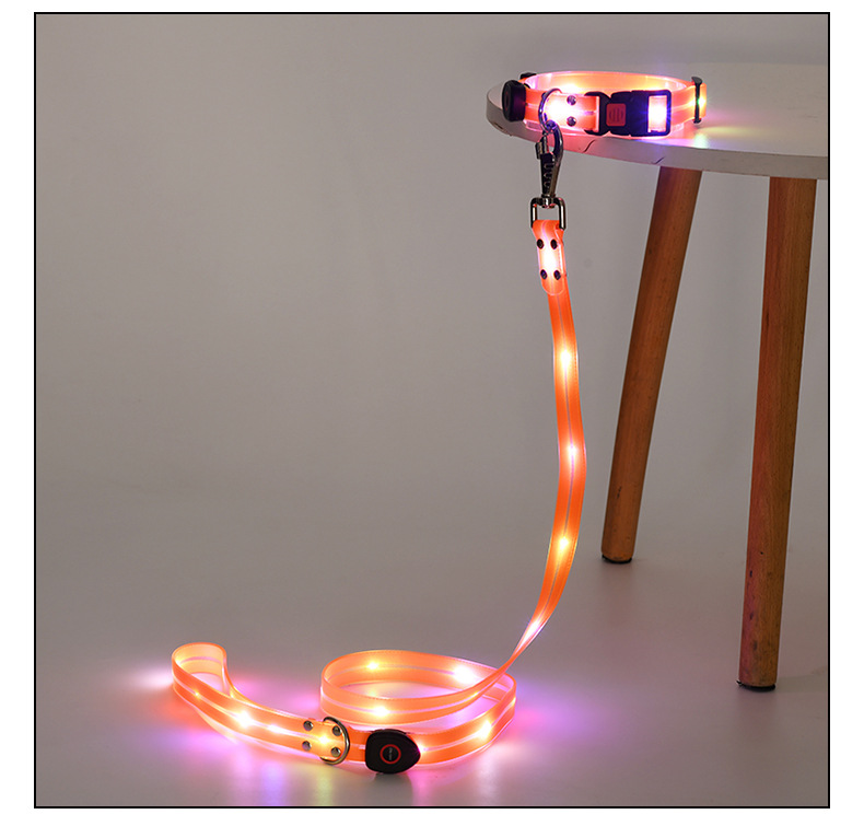 LED light-emitting collar, usb charging pet collar with light, pvc rubber-coated webbing dog leash, luminous dog collar pic 19