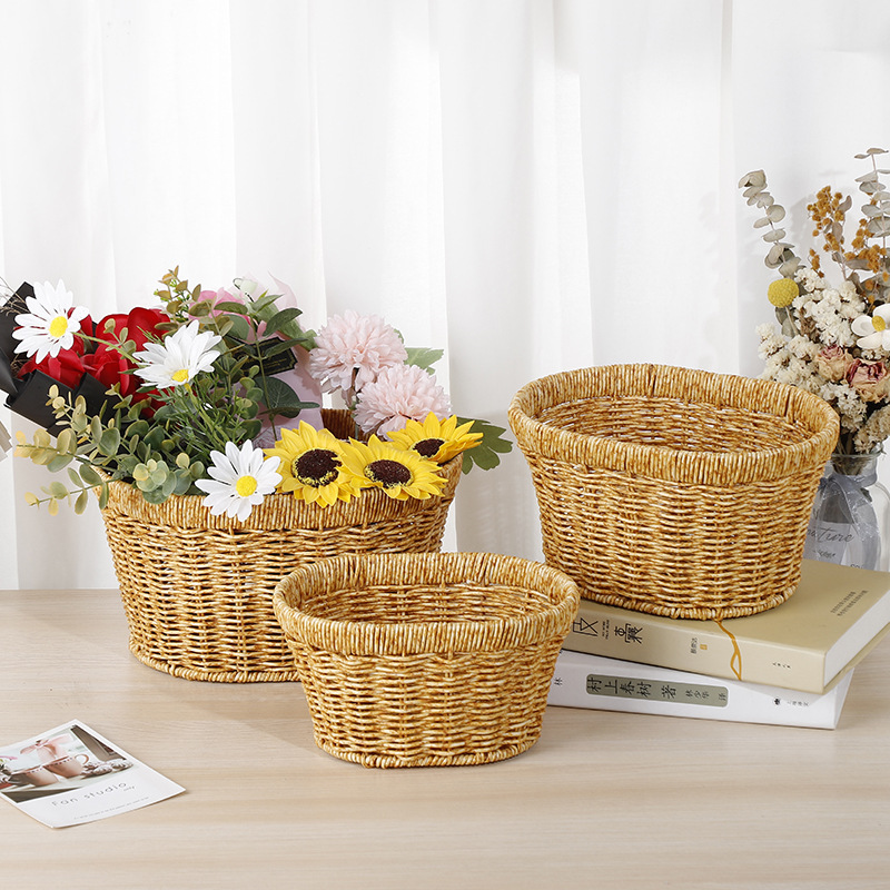 New imitation rattan woven hand-held flower baskets, souvenir flower baskets, flowerpot flower baskets, and garden flower baskets are available for wholesale from the manufacturer pic 1