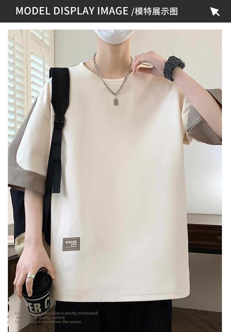 A large-sized short-sleeved T-shirt for men, a new summer 2024 half-sleeved base layer, is a trendy outfit for men on Instagram pic 10