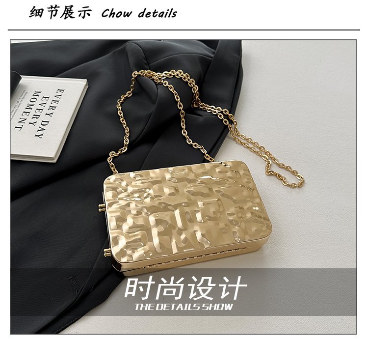 晚宴包金属2024夏季新款盒子女包链条单肩斜挎包褶皱跨镜女手机包详情8
