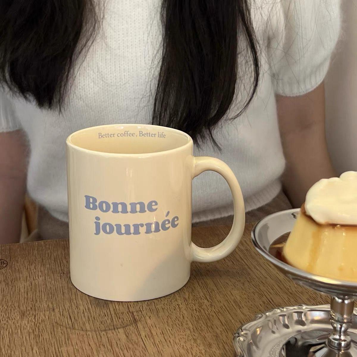 Couple French ceramic cups, ins style, high appearance level - mugs, heat-resistant best friend cups, milk cups, coffee cups pic 4
