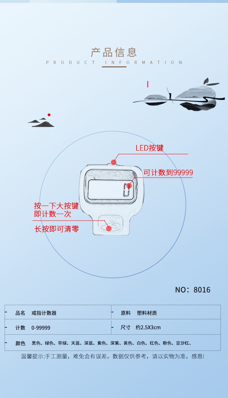 新款8016j LED灯戒指计数器 3031型 多色选择 性价比高 手指轻松计数机详情2