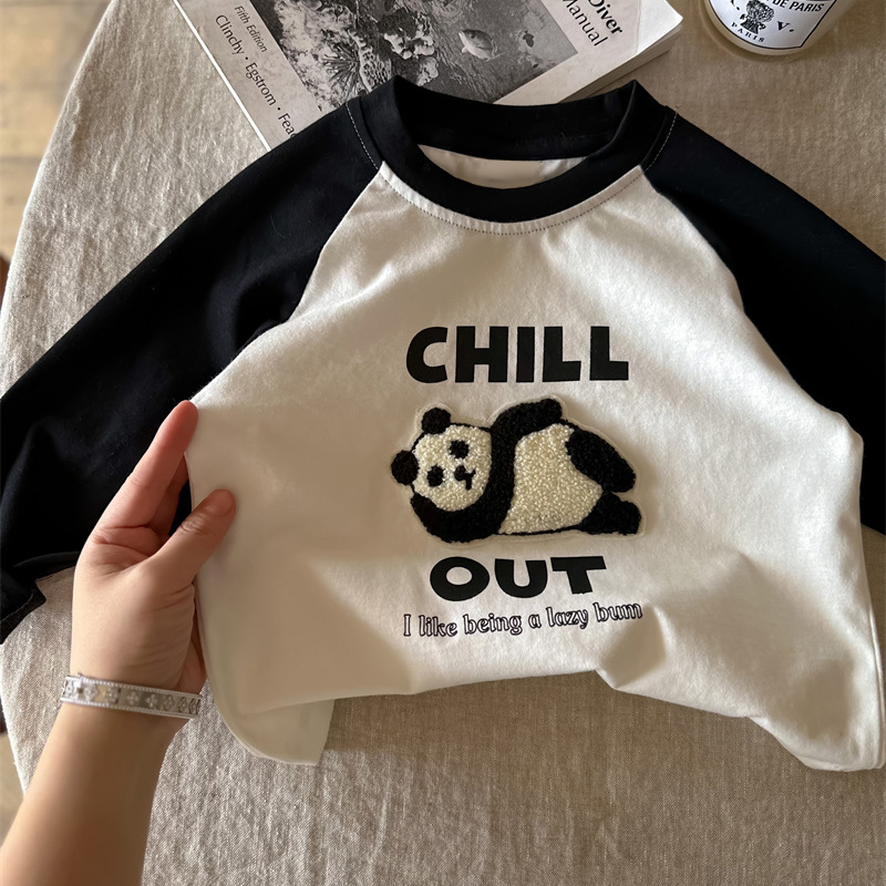 纯棉男女儿童t恤长袖上衣服2024刺绣植绒百搭中小童装打底衫春秋详情11