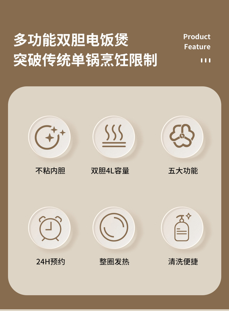 Double-pot rice cooker, a household multi-functional electric cooking pot with preset timing, large capacity, and dual assembly for both steaming and cooking pic 2