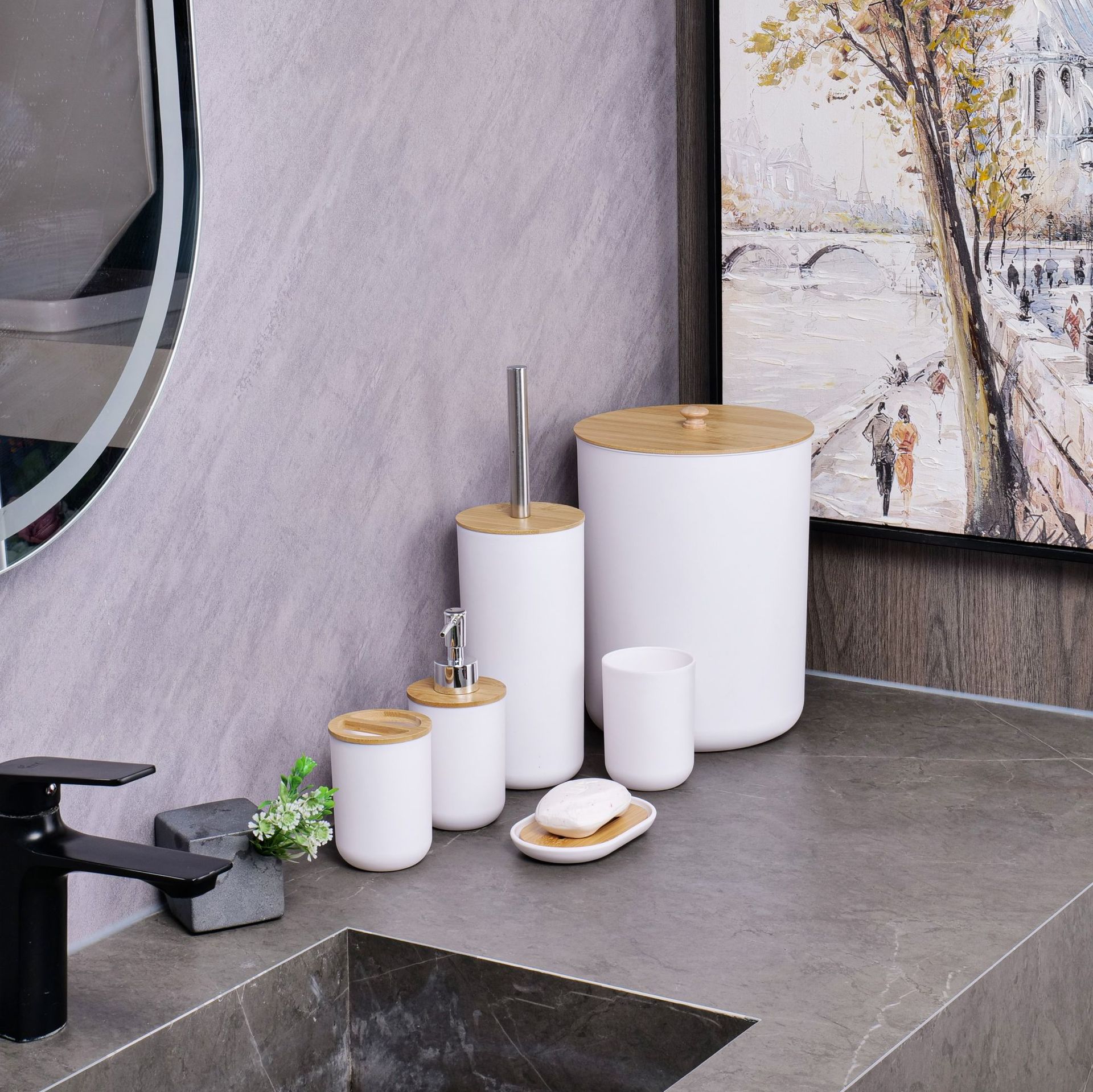 YUFEI跨境卫浴洗漱竹木六件套乳液泵牙刷杯肥皂盒北欧风简约套装详情14