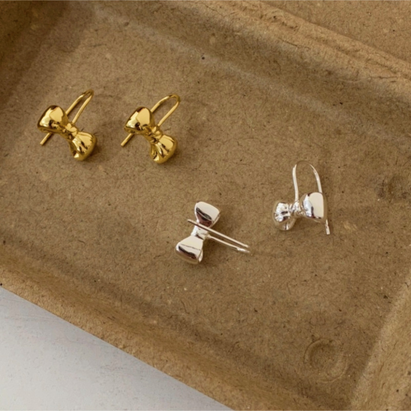韩信简约饱满蝴蝶结耳钩小众复古设计精致可爱芭蕾风甜美耳钉耳饰详情1