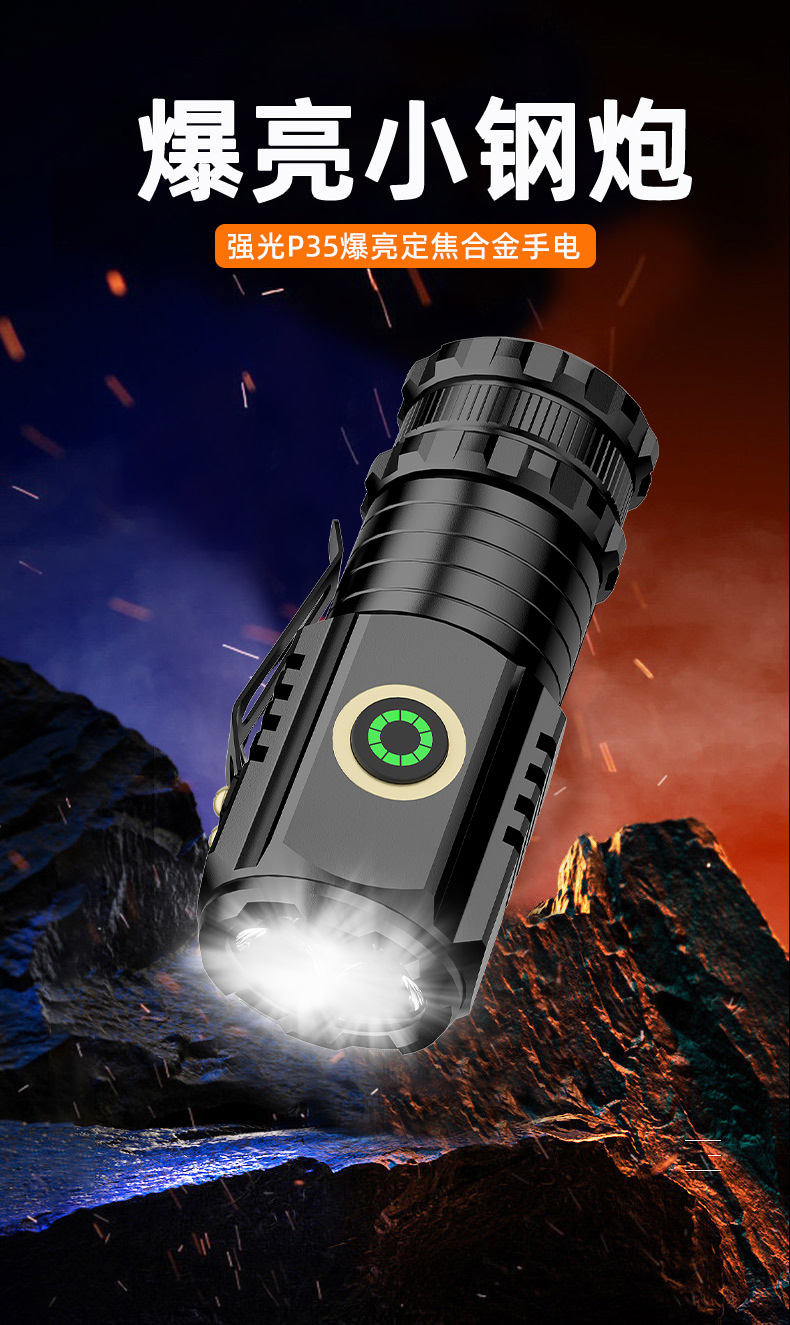 跨境抖音新款强光远射手电筒迷你便携led小手电户外多功能夹帽灯详情1