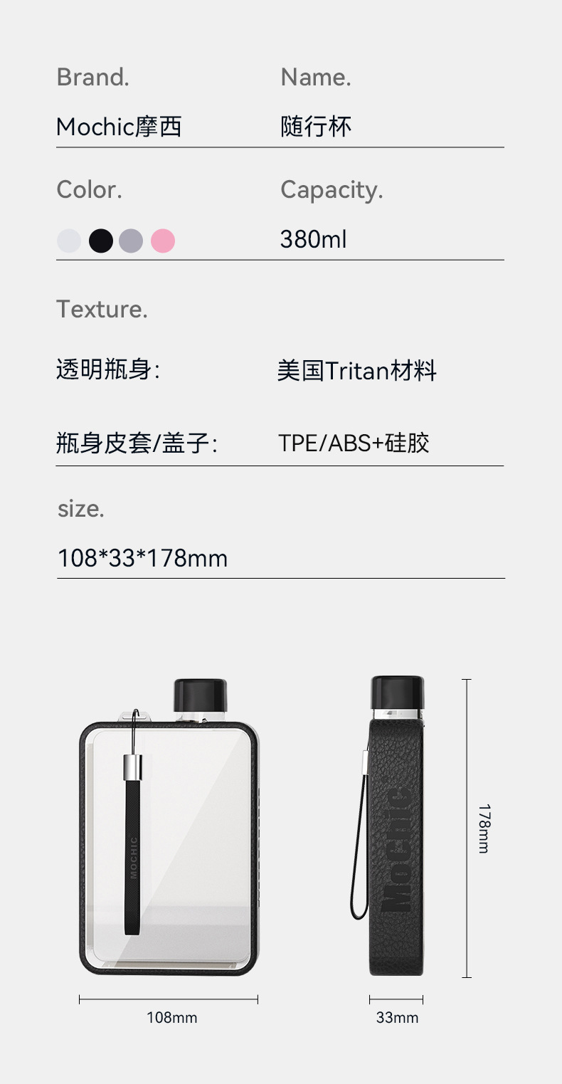 Mochic摩西tritan材质户外便携方形塑料水杯夏季高颜值运动水壶详情13