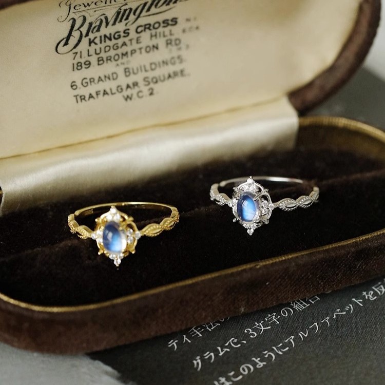 Moonstone plain ring for women, light luxury, niche and high-end feel, adjustable index finger ring, unique retro style open ring pic 14