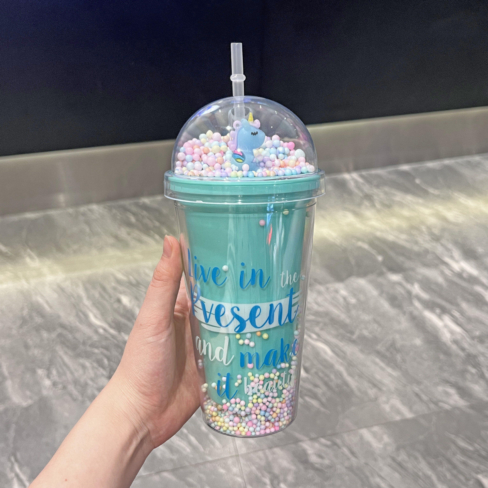 网红夏日碎冰杯观景卡通双层塑料杯批发大容量便携吸管杯奶茶杯子详情12