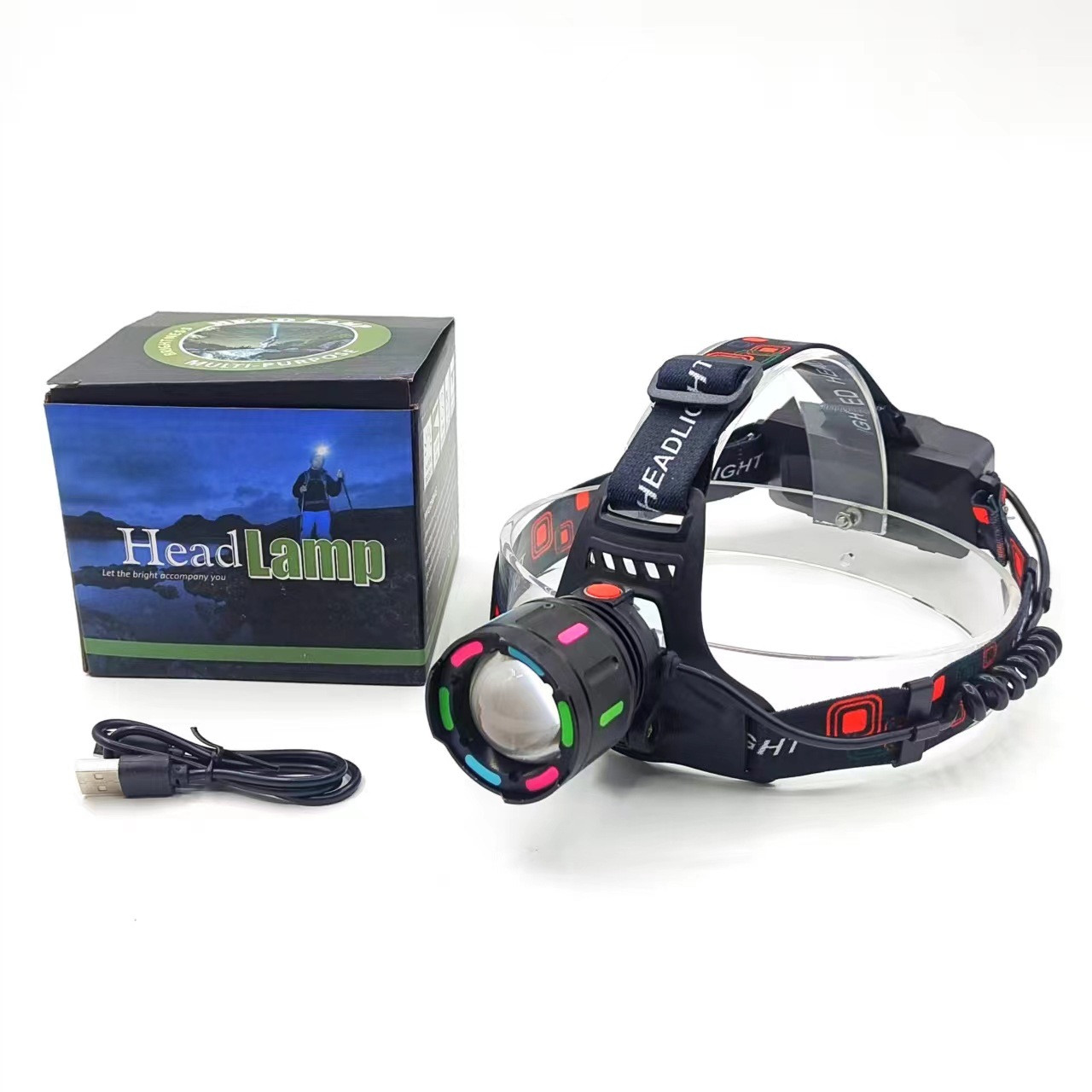 Amazon Cross-border outdoor white laser long-range headlamp, zoom rechargeable fishing lamp, LED camping lamp, strong headlamp pic 11