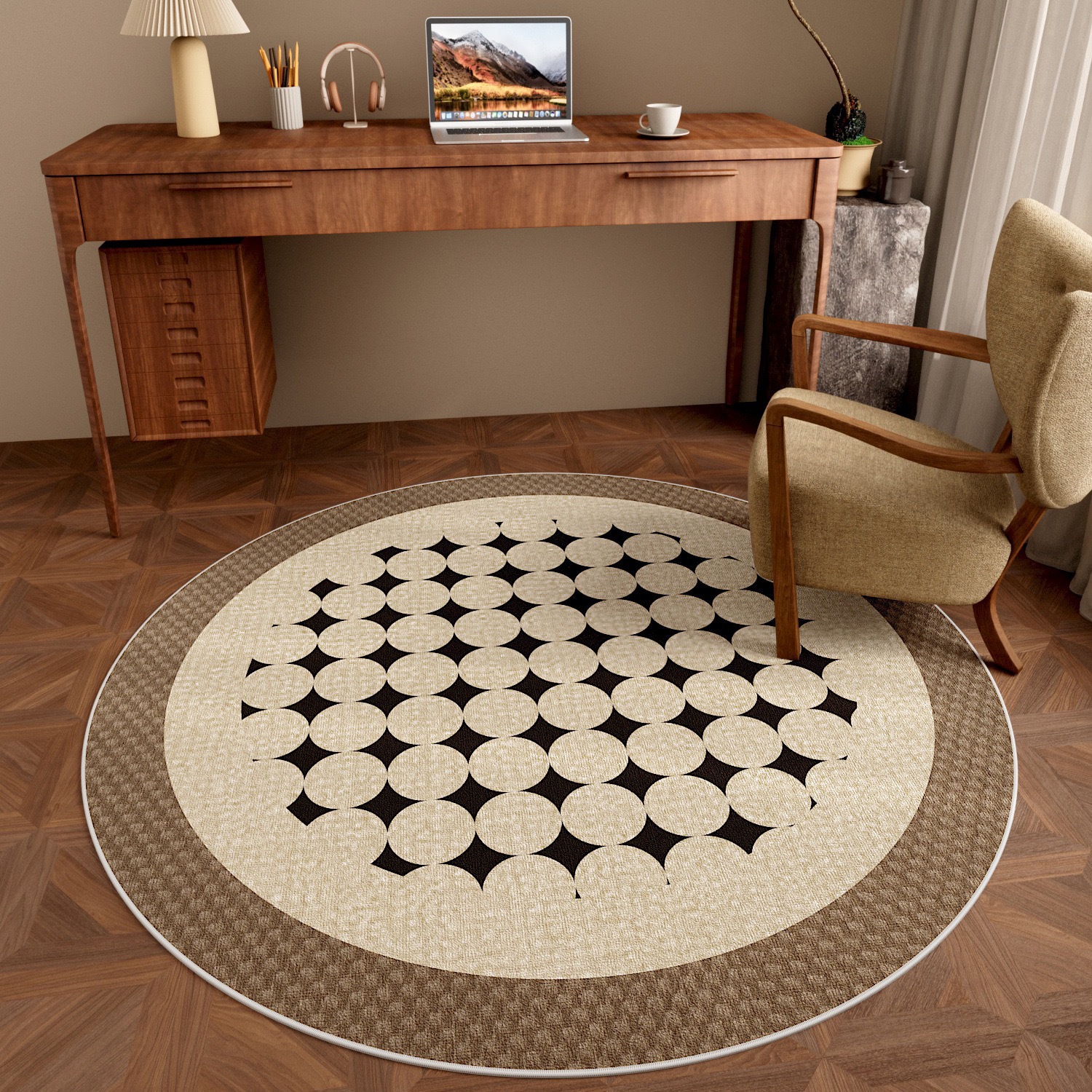 Retro round carpet, high-end feel, living room, bedroom, study, chair, wardrobe, dressing table, rocking chair, special floor mat, cross-border export, diatom mud absorbent floor mat, cartoon fun, bathroom, toilet, bathroom door, anti-slip and anti-drop, home use pic 13