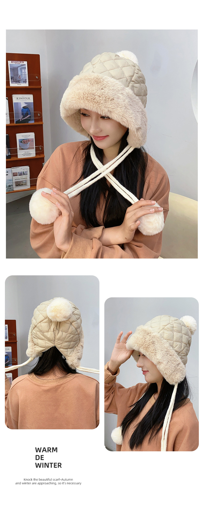 韩版新款秋冬毛绒可爱百搭保暖双球防寒秋冬季女生详情12