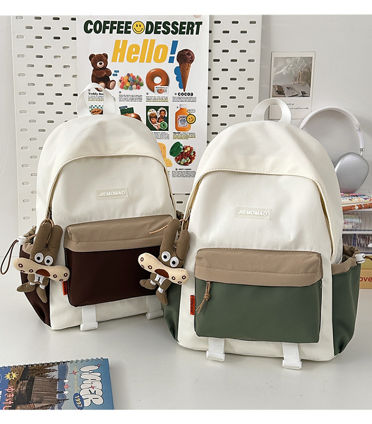 跨境新款学院风百搭双肩包初高中学生上课书包撞色洋气轻便双背包详情30