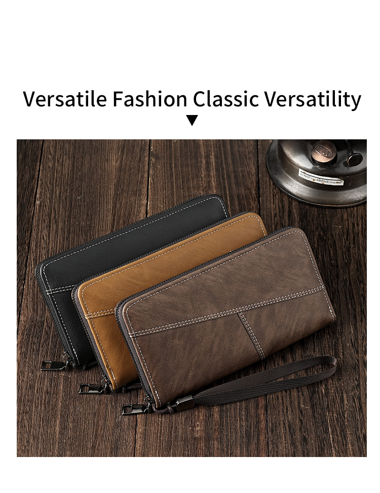 厂家批发男士钱包长款手机包多卡位大容量拉链皮夹便携卡包男钱夹详情3