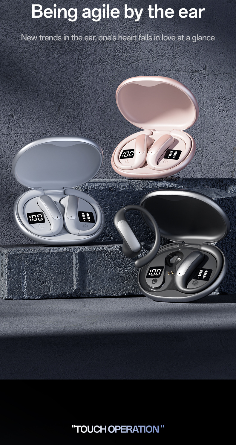 The new AI smart cross-border model M134 ear-hanging OWS non-in-ear open Bluetooth headphones with dual digital display private mold pic 18