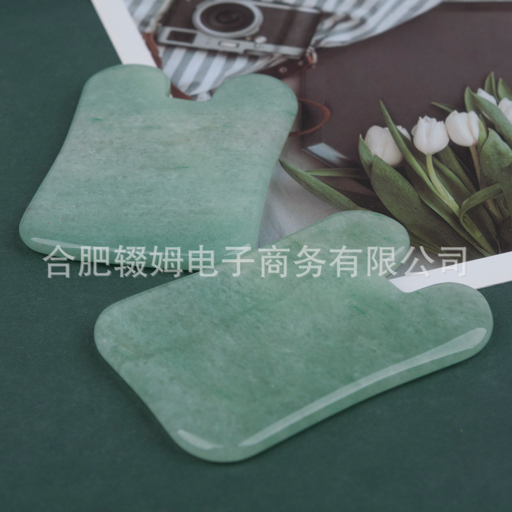 跨境粉晶绿东陵玉石刮痧片凹型刮痧板背部脸部按摩美容器礼品厂家详情20