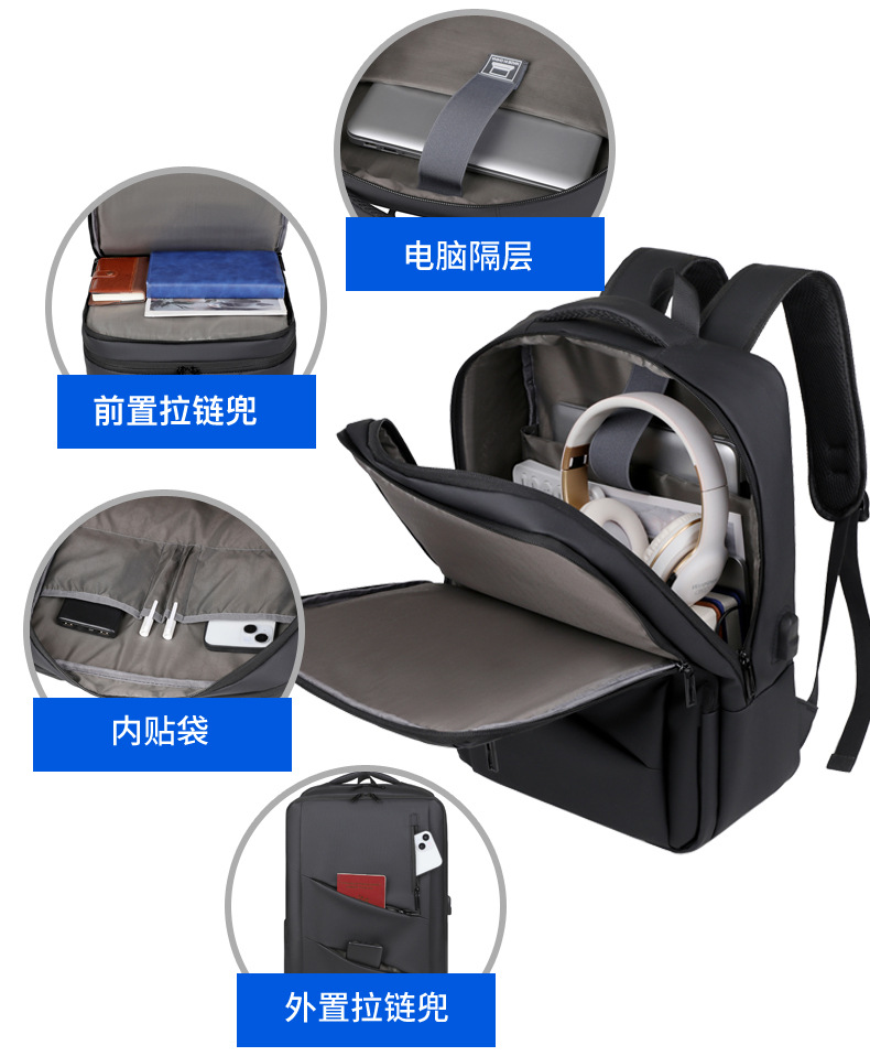 跨境商务背包电脑包男士高级感简约双肩包百搭学生大容量旅行包详情10