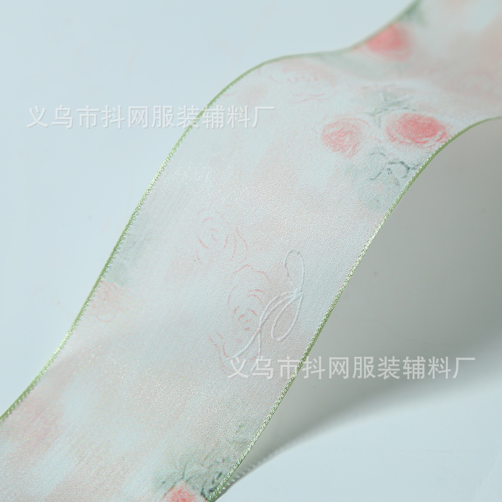 厂家国风晕染玫瑰丝带彩色拷边纱带手工diy发饰鲜花礼品花艺包装详情7