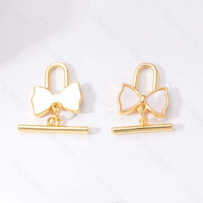 18K real gold color-preserving inlaid mother-of-pearl butterfly OT clasp diy handcrafted pearl bracelet necklace accessory connecting clasp pic 10