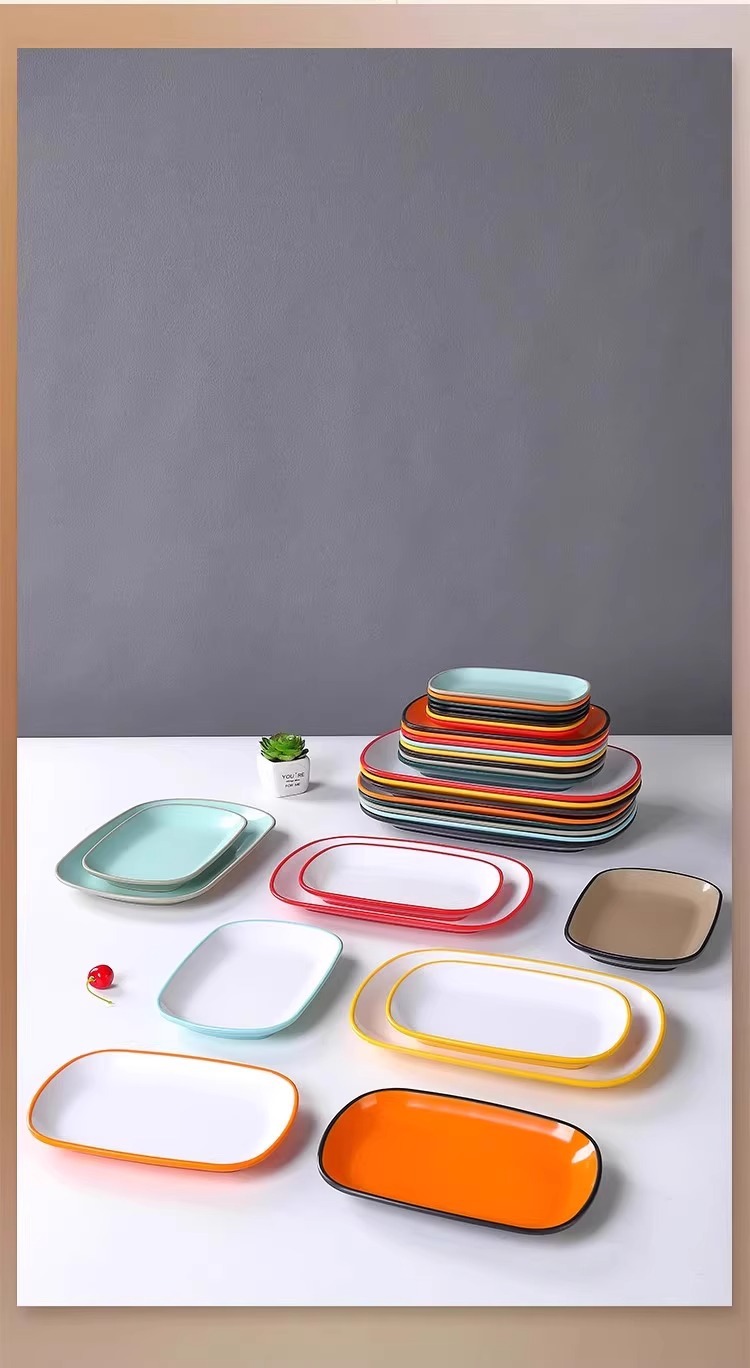 密胺仿瓷双色长方形肠粉盘早餐小吃炸串烧烤火锅餐饮商用火锅盘子详情7