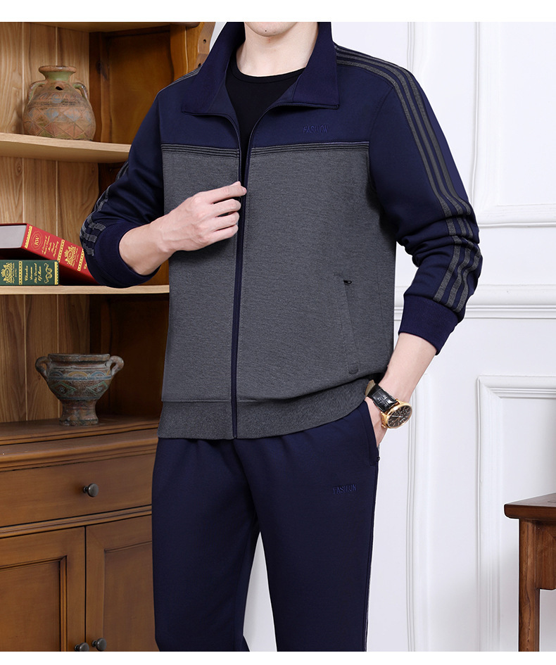 中老年运动套装男春秋冬季加厚新款爸爸春季休闲运动服男士三件套详情5