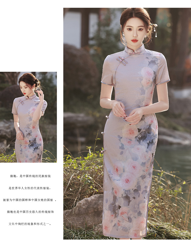 国潮仟金公主双层提花丝绸修身显瘦气质改良年轻款长款走秀旗袍连衣裙详情9