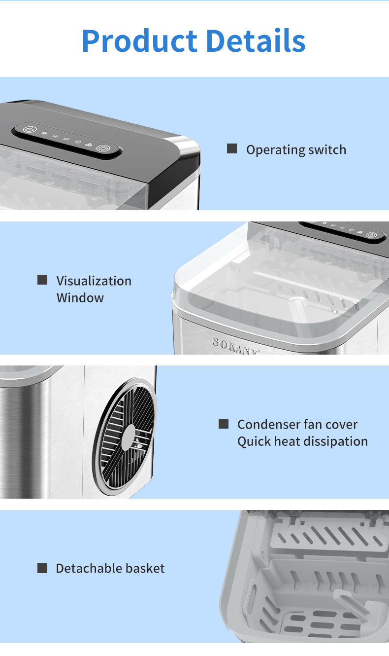 Export SOKANY03047 ICE MAKER, household stainless steel ice cube maker, quick ice-making machine, Ice Maker pic 8