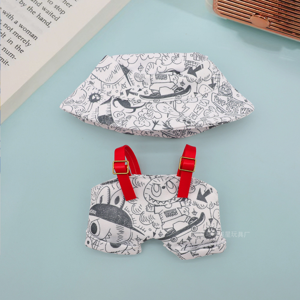 现货拉布娃衣搪胶娃娃labub涂鸦卫衣渔夫背带裤牛仔裤衣服套装详情9