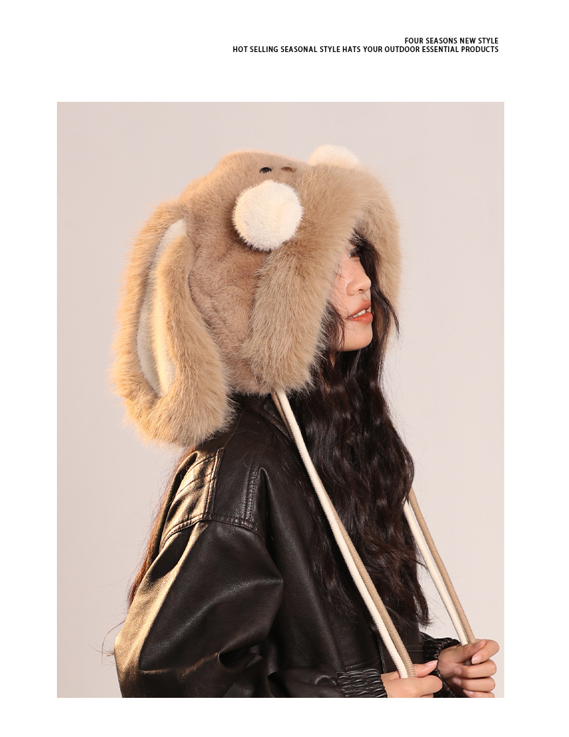 品牌【森多娜】2025新款可爱长耳朵腮红兔毛绒帽子女秋冬款防寒保暖护耳帽详情6