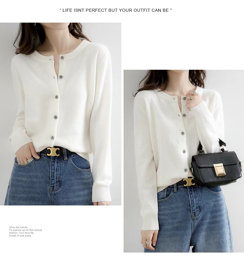 New autumn and winter round-neck knitted cardigan for women, loose and large-sized sweater, versatile coat, solid color base wool sweater coat pic 27