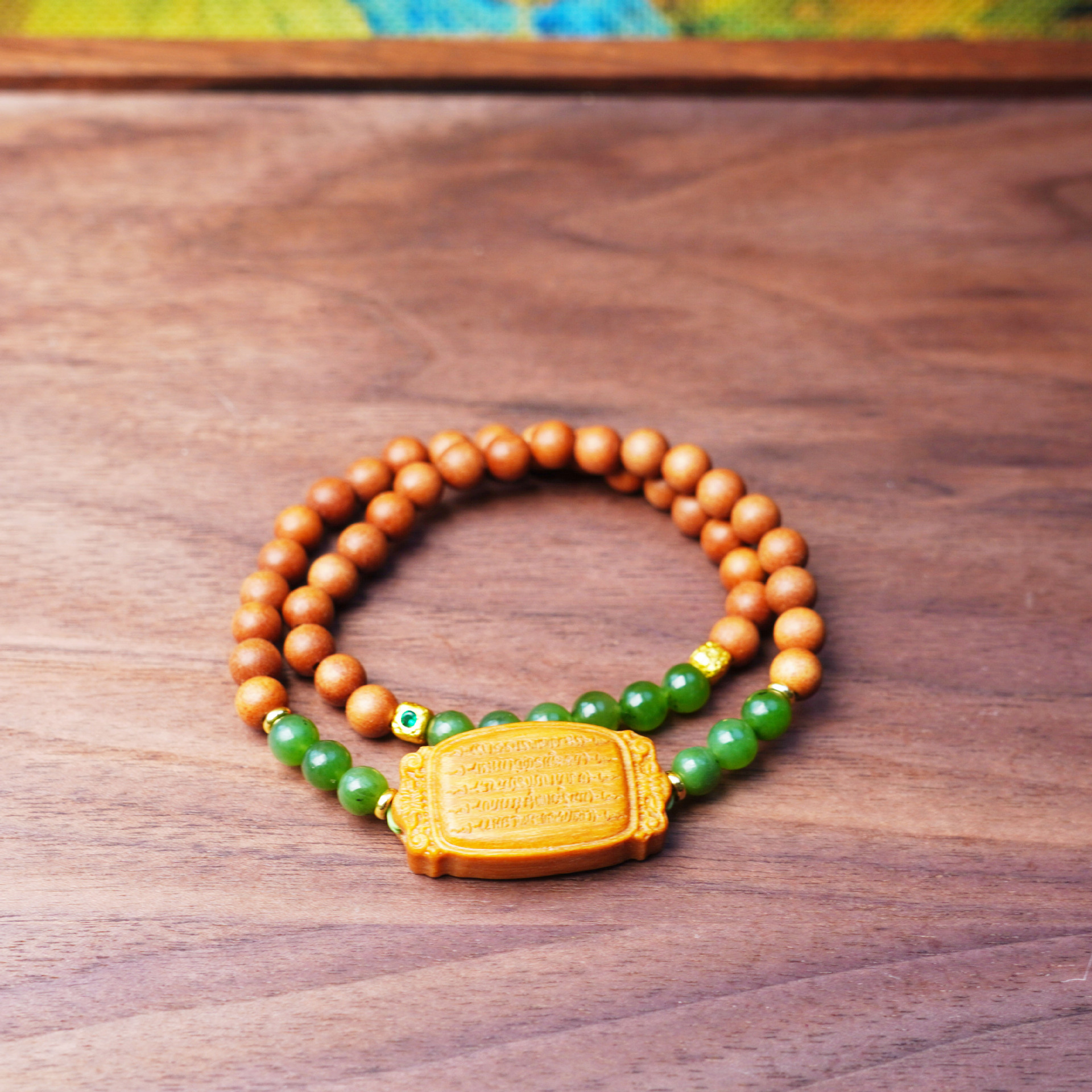 印度老山檀五条经手串中式民族风抹茶绿玛瑙手链景区寺院爆款手链详情32