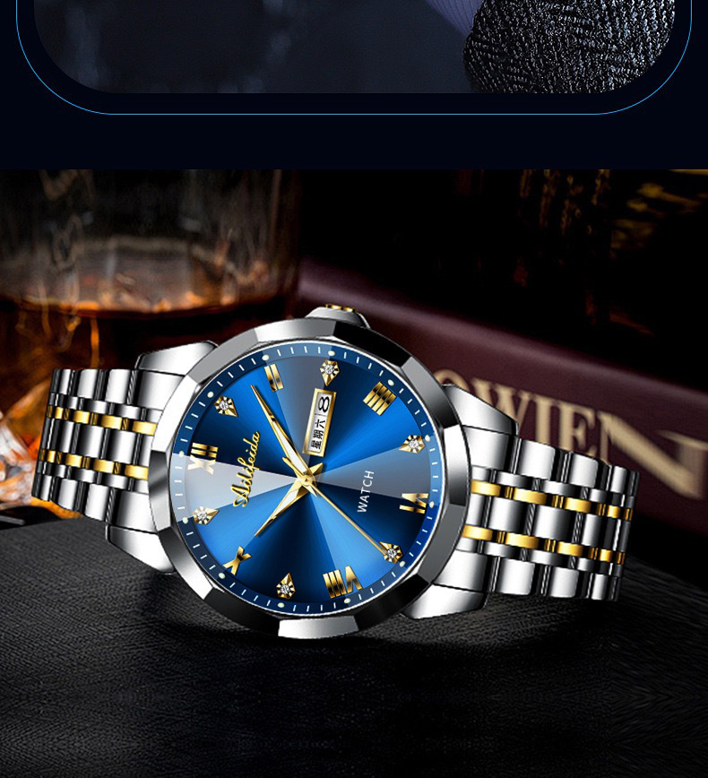 艾利翡达石英手表男士菱形镜面防水夜光日历时尚抖音直播爆款批发详情8