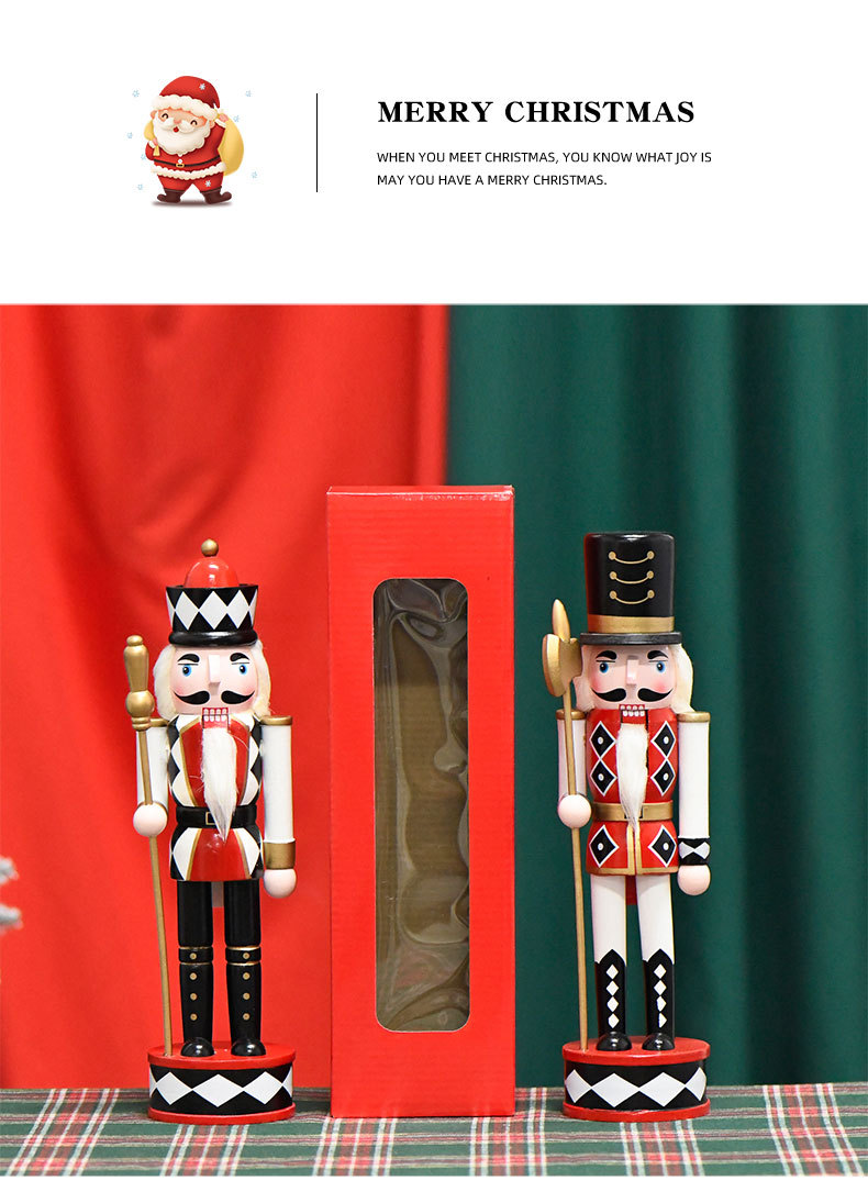 Cross-border Wood and Tin Soldier 30CM Black and white checkered Series White-headed King Axe Soldier Nutcracker Christmas Decoration pic 4