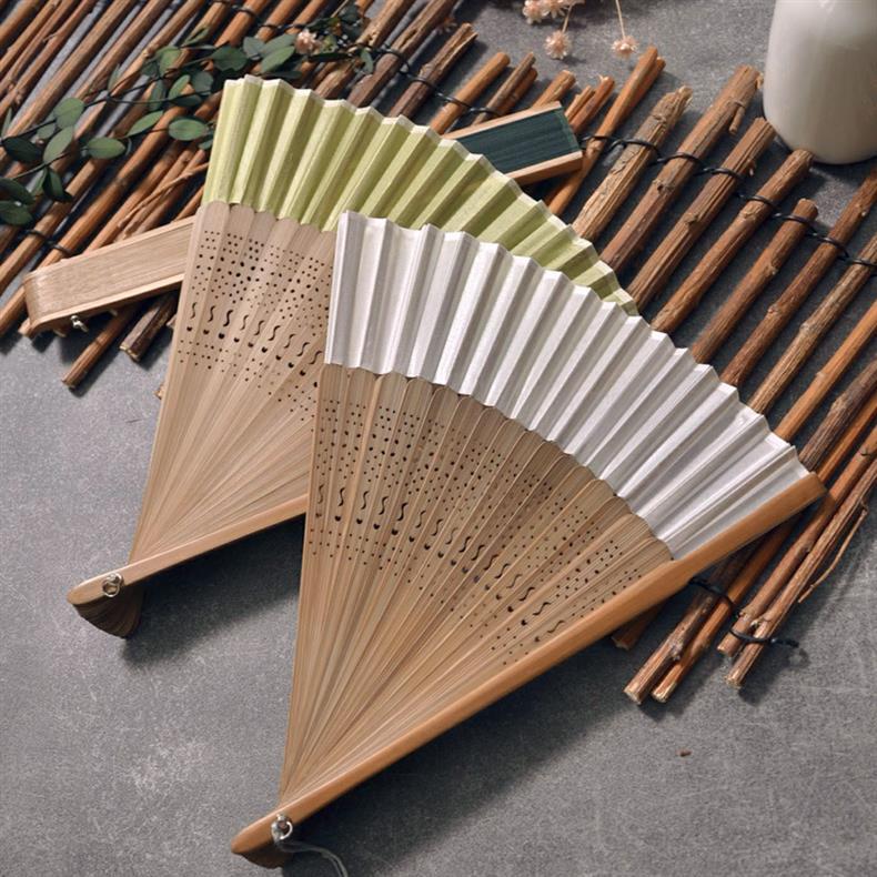 扇子折扇中国风女式古风古典舞蹈扇工艺扇纯色素色折扇绿色米色详情1