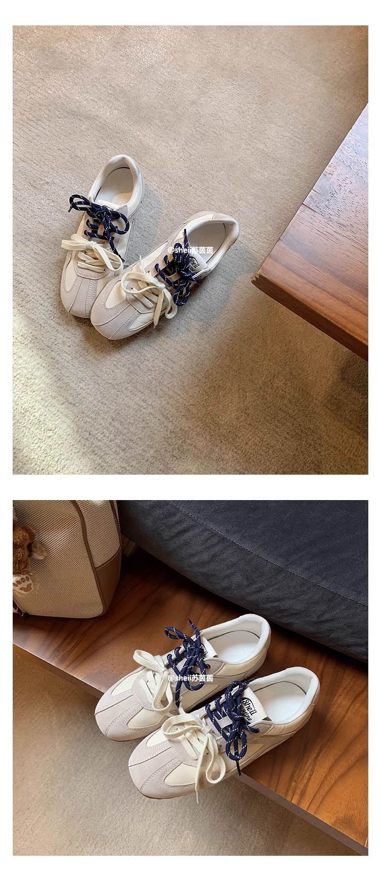 苏茵茵同款 韩国女高~2025复古鸳鸯鞋带休闲鞋运动德训鞋女阿甘鞋详情7