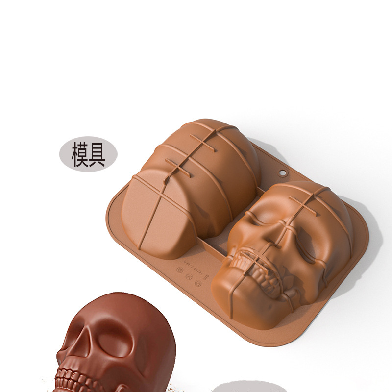 Silicone barbecue pan, large skull chocolate mold cake, skull head resin mask baking mousse pic 26