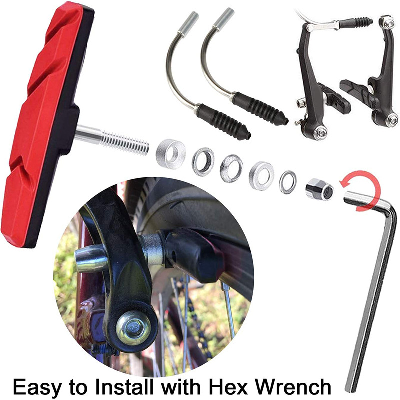Bicycle brake pads with hexagonal nut washers, anti-slip and noise-free mountain bike V-brake leather accessory set pic 2