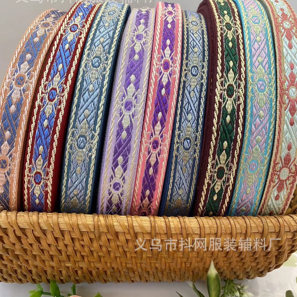 1.5cm handmade DIY bow, ethnic style jacquard embroidery, ribbon, hair accessory, headwear, edge strap, gift box, packaging strap pic 3