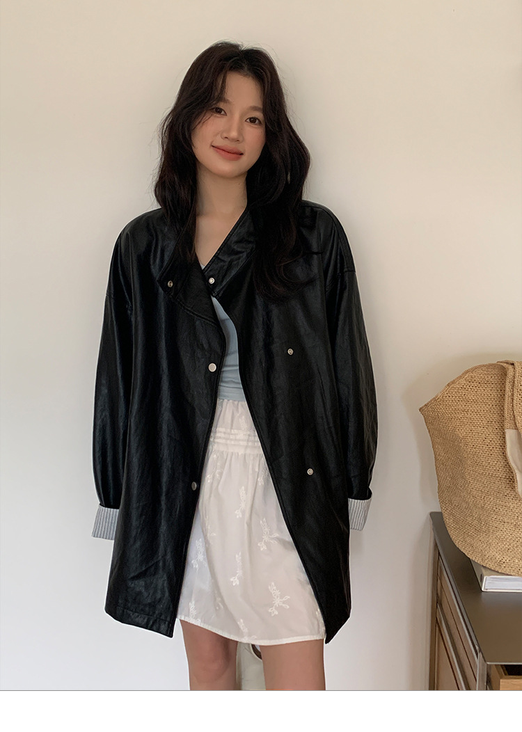 MOXI十三行女装2025春季新款皮衣外套女高级感中长款PU皮夹克外套详情23