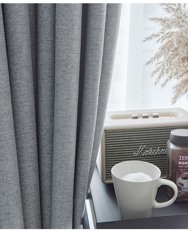 Swan Cotton and linen modern and simple living room and bedroom curtains, solid color thickened fully blackout linen curtain fabric manufacturer for homestays pic 8