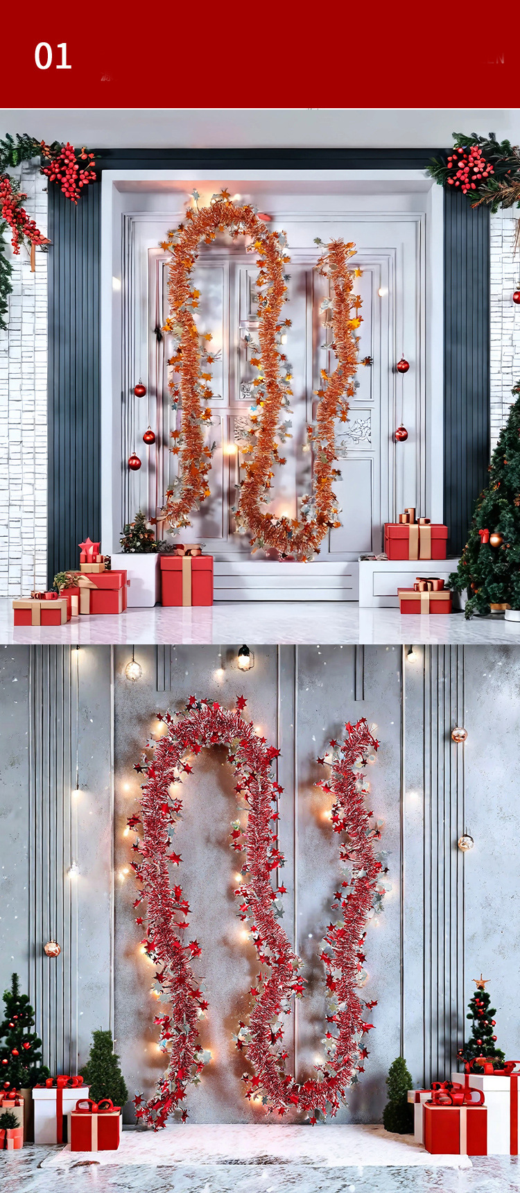 Cross-border bestseller: 2-meter encrypted 9cm star-shaped Christmas decorative wool strips, scene arrangement, colorful strip latte art pic 2