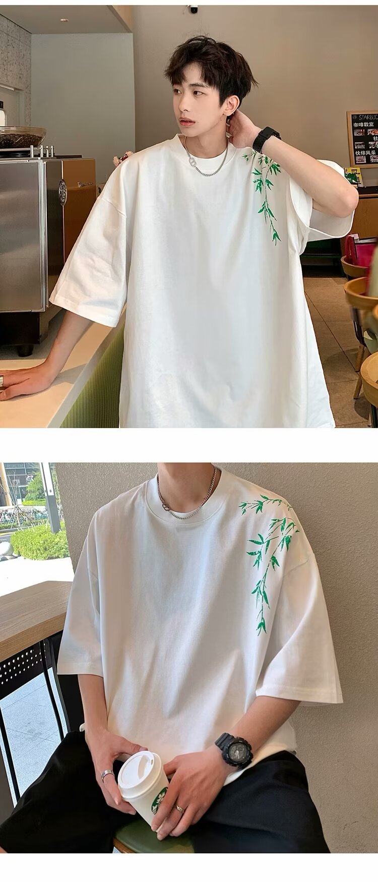 2024 bambú bordado manga corta camiseta verano nueva versión coreana holgada tendencia versátil casual hombre top moda nacional pic 4