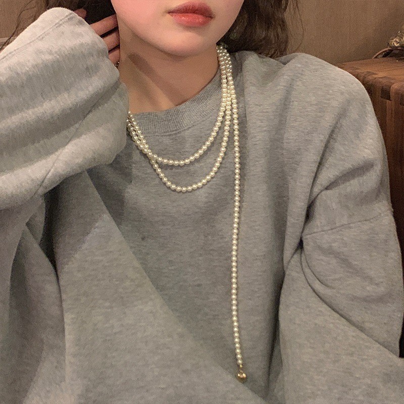 Irregular long pearl necklace, French light luxury style, sweater chain, niche simple and high-end necklace wholesale for women pic 10