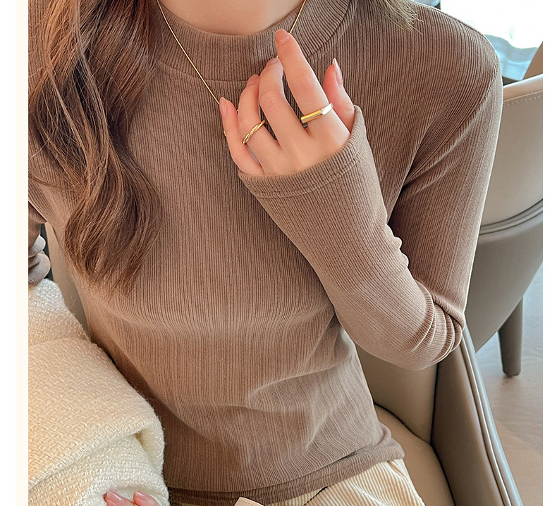 秋冬季磨毛椰绒小立领正肩内搭打底衫女德绒可外穿高级感上衣t恤详情25