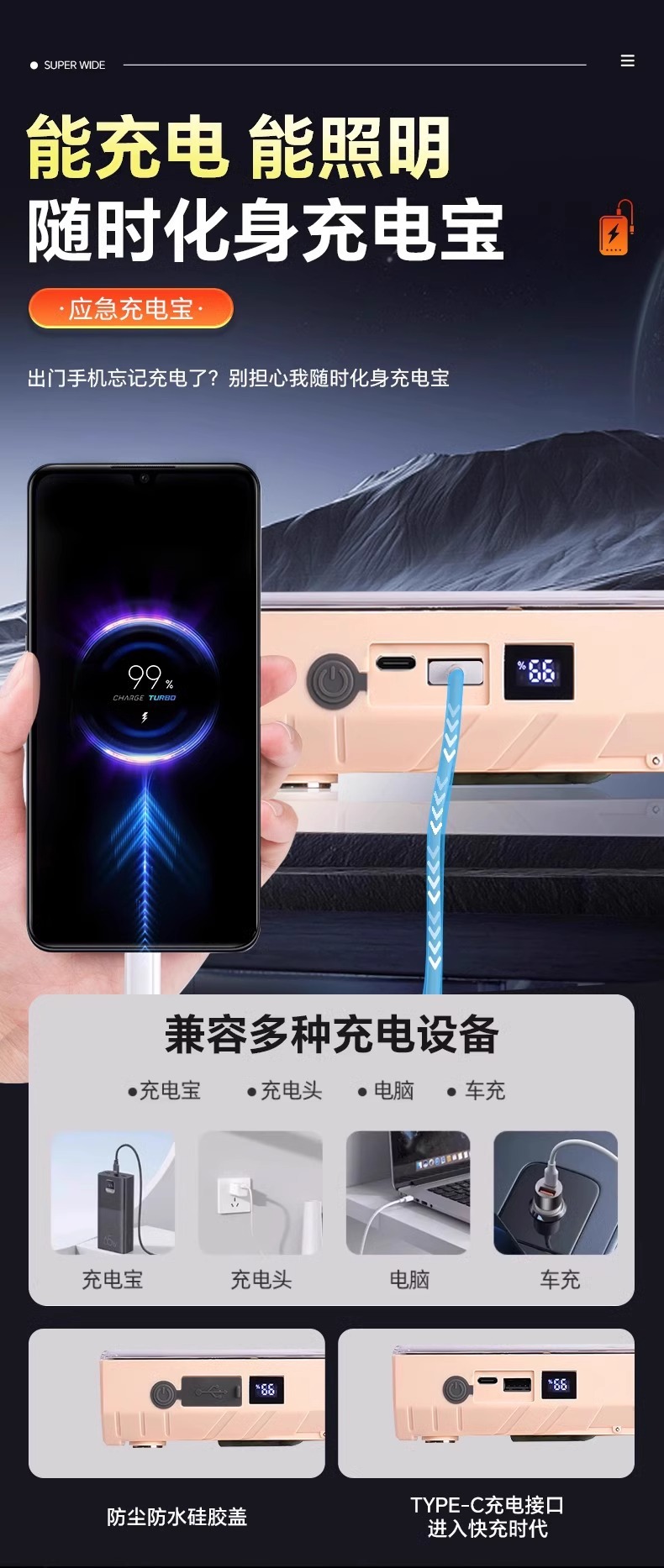 充电式摆摊专用应急照明灯户外露营磁吸led灯超长续航地摊夜市灯详情19