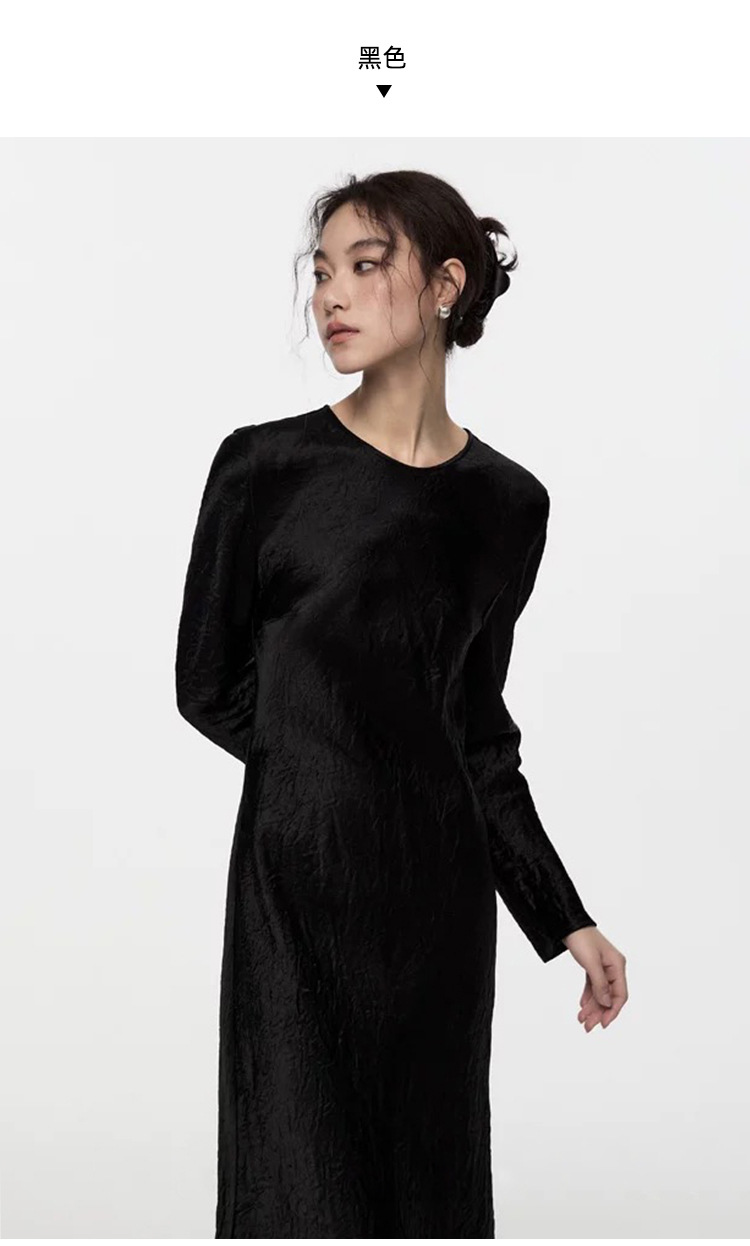 French elegant, fashionable, form-fitting and high-end satin pleated triacetate long-sleeved dress, a new autumn long dress for children pic 49