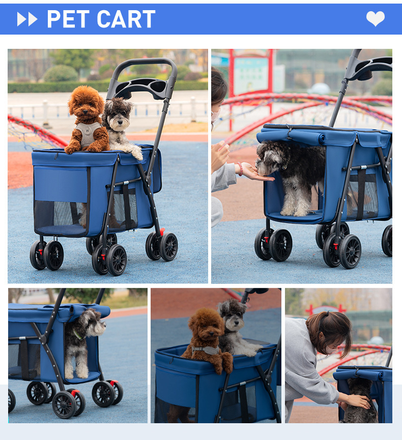 Medium and large-sized dog pet strollers, dog and cat teddy baby strollers, small pet strollers for going out, lightweight and foldable pic 12