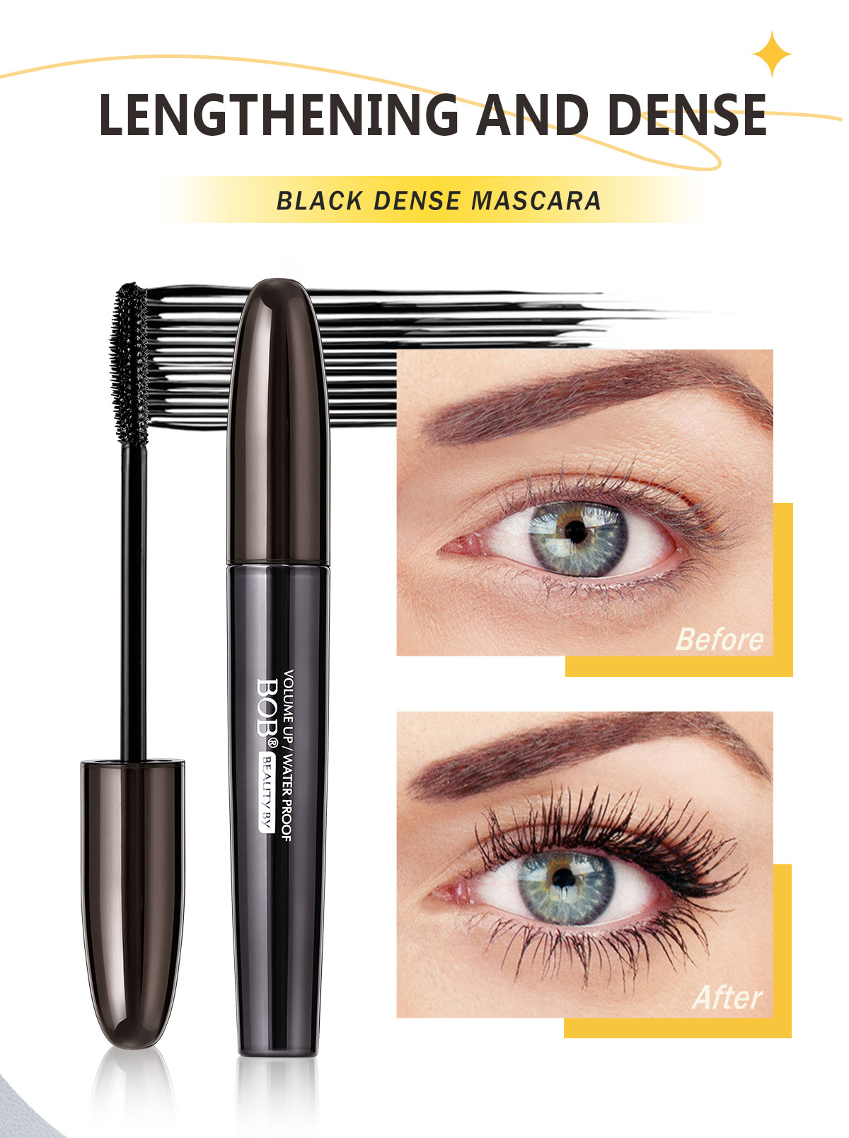 Cross-border BOB Black Magic Mascara makes big black eyes curl up 360 degrees naturally, making them long, slender and thick pic 4